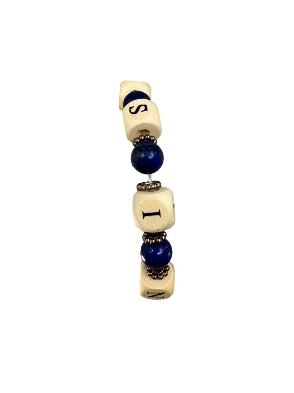Custom Name Bracelet Personalized Wood Letter Block Natural Lapis Lazuli Gem